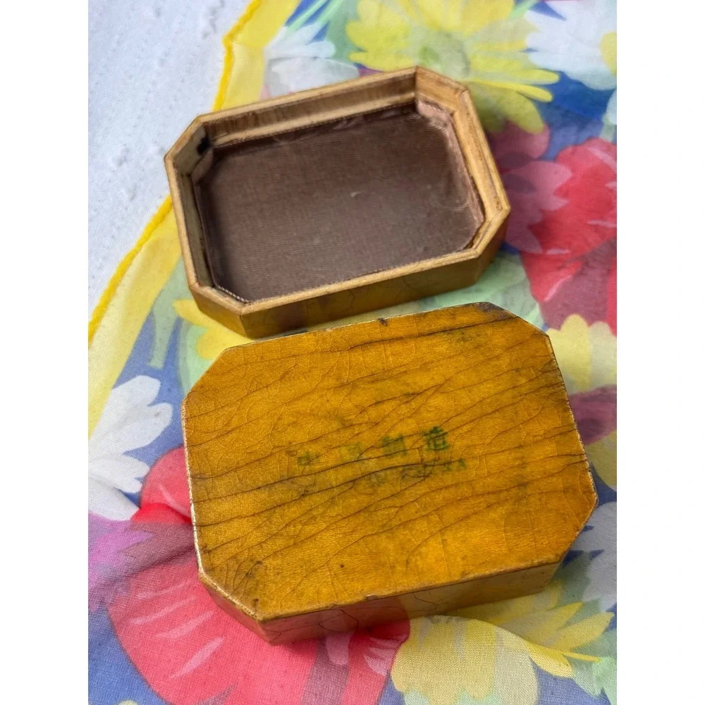 Vintage Japanese Lacquerware Trinket Box Bird Hand Painted Crackle Glaze Small - Picture 4 of 6